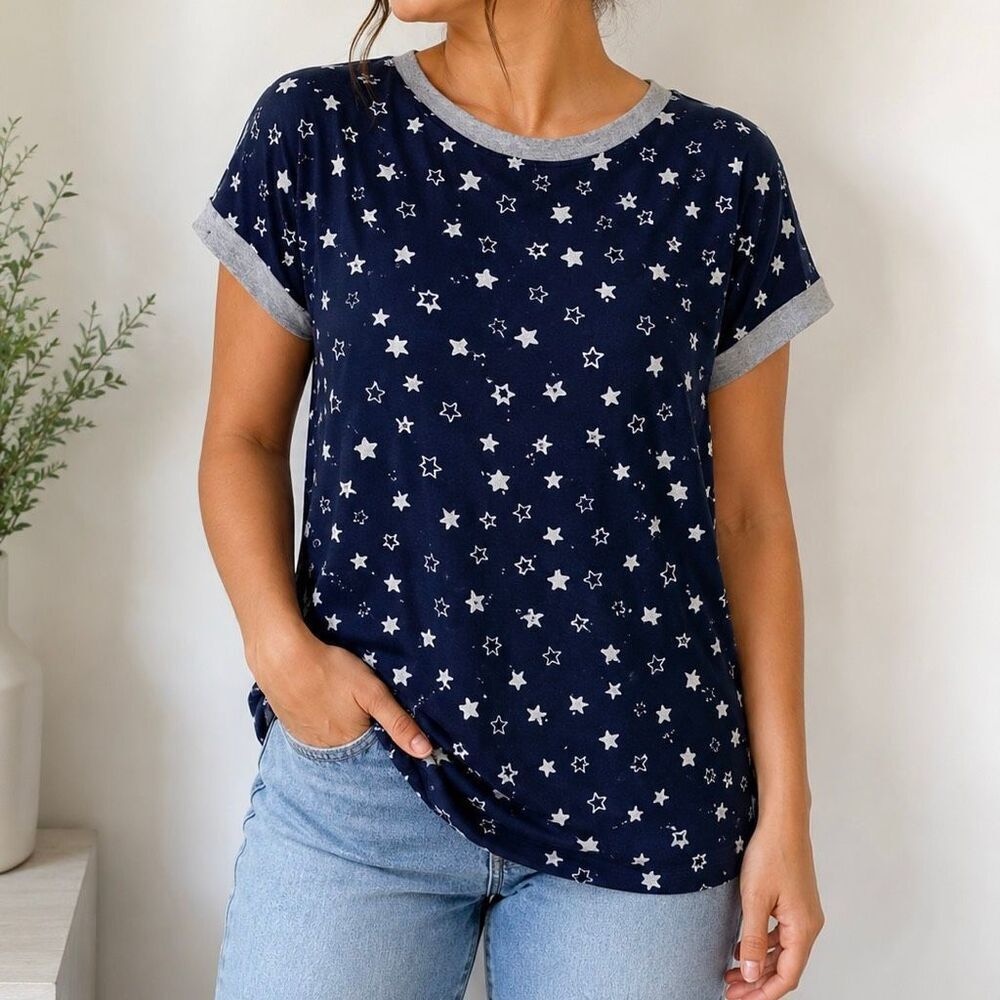 Lucky Brand Star Print Pajama Sleep Tee Top Size Medium NWT Soft Lounge